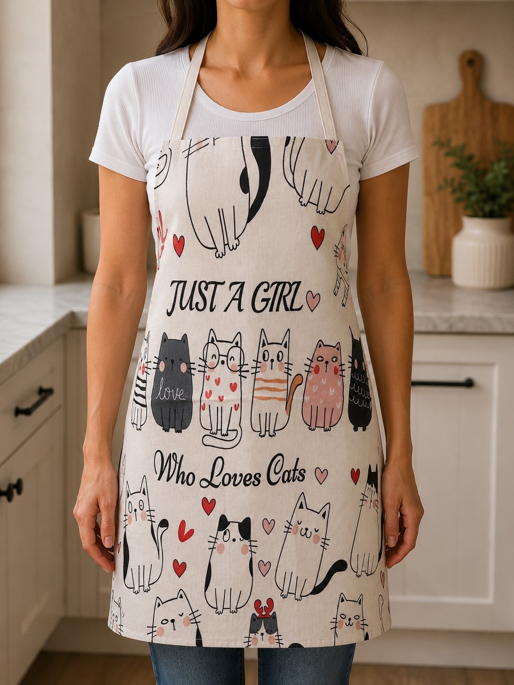 Just A Girl Who Loves Cats Beige Cat-Print Apron